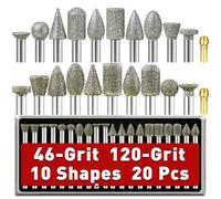 46 120 Grains Fraise Diamant, Lot de 20 Fraises Diamantées Tige 1/8"(3MM) Compatible avec Dremel pour Sculpture Gravure Meulage Polissage de Pierre, Roche, Verre, Céramique