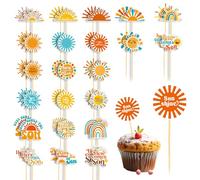 46 Pièces de Décorations de Cupcakes Here Comes The Sun, 23 Motifs de Décorations de Cupcakes Sun Here Comes The Son pour Décoration de Fête d'Anniversaire Fête Prénatale
