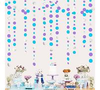 46Ft Décorations de fête La Reine des Neiges Argenté Violet et Bleu Cercle Points Guirlande Papier à Suspendre Banderole pour l'hiver au Pays des Merveilles Noël Anniversaire Mariage Bapteme Decor