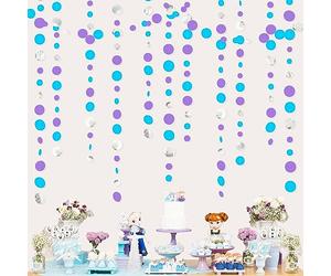 46Ft Décorations de fête La Reine des Neiges Argenté Violet et Bleu Cercle Points Guirlande Papier à Suspendre Banderole pour l'hiver au Pays des Merveilles Noël Anniversaire Mariage Bapteme Decor