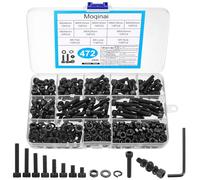 472 Pièces Set de Vis M5, Vis à Tête Cylindrique Hexagonale avec Écrous et Rondelles, Kit de Vis M5 en Acier Carbone Noir, Boulons Écrous Rondelles, Assortiment de Vis Métalliques pour DIY & Vélo