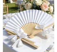 48/36/24/12/4 pièces Éventails en papier blanc/rose avec nœud en ruban de satin blanc, ensemble multi-pièces pour cadeaux de mariage, éventails de mariage, éventails en papier pliables élégants blancs