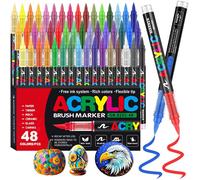 48 Couleurs Feutre Acrylique,stylos acryliques à pointe pinceau pour le coloriage adulte,Acrylic Paint Markers pour Coloriage