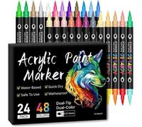 48 Couleurs Feutre Marqueur Peinture Acrylique, 24Pcs Acrylic Paint Marker Stylo pour Roche Tissu Pierre Bois Verre Papier