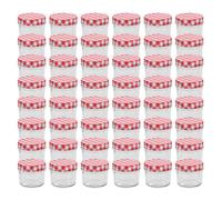 48 pcs Pots à confiture Couvercles blanc et rouge Verre 110 ml