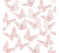 48 pièces Autocollants muraux papillon 3D, 4 styles 3 tailles, Décoration d'anniversaire papillon, Décoration de fête papillon, Décoration de gâteau, Autocollants amovibles (Rose), Noël, Cadeau de la 