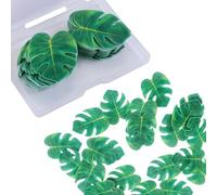 48 Pièces Feuille de Tortue Cupcake Toppers Comestible Décorations de Gâteau Feuille de Gâteau en Papier Toppers Cupcake Feuilles Tropicales Deco Cupcake pour D'anniversaire Hawaiian Jungle