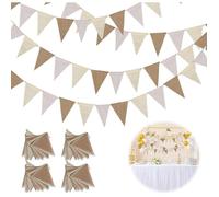 48 Pièces Guirlande Fanion, Imitation Chanvre, 16M Total, Brun et Beige, Ajustable, Anniversaire Mariage Jardin .