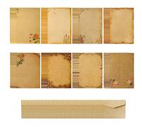 48 Pièces Papiers à Lettre Antiques, Feuilles Papier à Lettres, A5 Papeterie pour Correspondance, 8 Modèles, avec 24 Enveloppes Kraft, pour Mariages, Invitations, Cartes de Vœux (24 X 14,5 cm)
