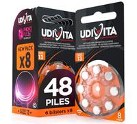 48 Piles Auditives Taille 13 Udivita PR48 (Orange) Zinc-Air Hearing Evolution avec Technologie Phono Pulse - 6 Blisters de 8 Piles