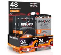 48 Piles Taille 13 pour Les Aides auditives PR48 (Orange - Zinc Air) avec la Technologie Phono Pulse pour amplificateur auditif - 48 Piles : 24 Udivita + 24 Rayovac
