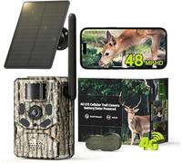 48MP Caméra de chasse 4G LTE solaire avec carte SIM, caméra de phototrapage 4K extérieur, vision nocturne IR invisible 950 nm, batterie 10 400 mAh, audio bidirectionnel, prise de vue 0,1s, IP66