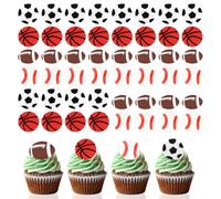 48pcs Décorations Cupcakes, Basketball Softball Rugby Football Décorations Cupcakes Décoration Gâteaux d'Anniversaire Sur le Thème du Sport pour Fêtes d'Anniversaire d'Enfants d'Adultes
