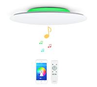 48W Φ51cm Abat-jour blanc Musique Plafonnier LED avec Haut Parleur Bluetooth,luminaire couleur changeante avec Telecommande,lustre enceinte bluetooth for Salon Salle de bain Cuisine Chambre Enfants