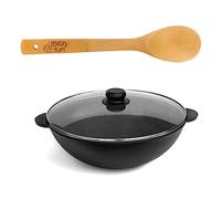 Wok Ø28 cm poêle à wok 3,7 L poêle à frire fonte couvercle en verre Kazan Asia cocotte grill