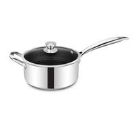 4BIG.fun Casserole universelle en acier inoxydable avec couvercle en verre - 20 cm - Avec revêtement anti-adhésif en nid d'abeille - Casserole à lait - Casserole à sauce