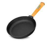 4BIG.fun Poêle en fonte de 24 cm BRIZOLL avec manche en bois - Poele ronde - Poêle à frire à induction - Convient pour barbecue à gaz, four, foyer et tous feux dont induction