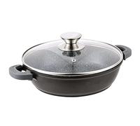 4BIG.fun Sauteuse avec revêtement marbré, 24 cm, 2,3 L, induction, antiadhésive, couvercle en verre, casserole