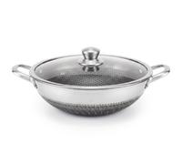 Poêle à frire en acier inoxydable 40 cm, antiadhésive, poêle wok, couvercle en verre, cocotte asiatique, compatible induction