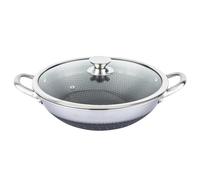 4BIG.fun Wok Poêle à sauter en acier inoxydable 32 cm Structure alvéolaire antiadhésive avec couvercle en verre Wok pour ragoûts résistant au four et à l'induction