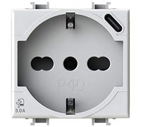 4box - P40 USB 3.0 A pour Bticino® Matix™, pour charger vos appareils sans alimentation. Équipé d'un connecteur de type C et d'une prise 2P+T