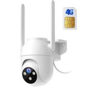 4G LTE Camera Surveillance Exterieur avec SIM: 2K HD Camera de Surveillance sans Internet 360°PTZ Caméra Vision Nocturne Couleur