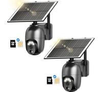 4G LTE Outdoor Solar Surveillance Camera Carte SIM 128 GB 【Pack 2】 2K HD PTZ sans fil sans batterie WLAN, 360 ° de rotation, la couleur de nuit, 2 voies