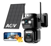 4K Caméra Surveillance WiFi Extérieure sans Fil,Double Objectif Camera Extérieur Solaire,AOV 24/7,Vision Nocturne,360° PTZ Sécurité à Domicile,Audio Bidirectionnel,Détection de Mouvement,2.4/5G,IP66