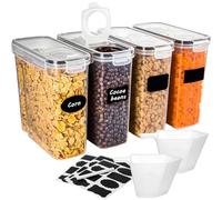 4L Boite Rangement Cuisine Lot de 4 avec Couvercle & 24 Étiquettes, Bocaux Hermetiques Alimentaires Sans BPA, Organisateur Hermétique Plastique, Boîtes Conservation Scellée pour Céréales,Farine,Pâtes