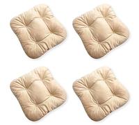 4L Textil Lot de 4 coussins de chaise avec rubans, pour l'intérieur et l'extérieur, 45 x 45 cm, pour chaise de jardin, de sol, 40 x 40 cm, beige