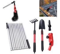 4m Outils de Nettoyage de Gouttière, Perche Telescopique Nettoyage Toiture | Angle Réglable 180°, Nettoyeur Gouttiere en Acier Inoxydable, Râteau, Pelle et Brosse Toiture pour Nettoyer Les Feuilles