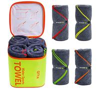 4Monster Lot de 4 Serviettes de Bain en Microfibre avec Sac à Accessoires, séchage Rapide et Super absorbantes, pour Voyage, Salle de Sport, Convient pour Adultes et Enfants, Famille, 61 x 122 cm