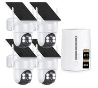 4MP caméra de surveillance extérieure solaire batterie 4er Set avec HomeBase 360° panoramique avec 2K couleur vision nocturne 365 jours avec 32GB &64GB mémoire locale caméra sans fil
