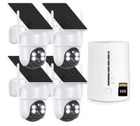 4MP caméra de surveillance extérieure solaire batterie 4er Set avec HomeBase 360° panoramique avec 2K couleur vision nocturne 365 jours avec 32GB mémoire locale caméra sans fil