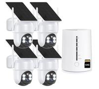 4MP caméra de surveillance extérieure solaire batterie 4er Set avec HomeBase 360° panoramique avec 2K couleur vision nocturne 365 jours avec 64GB mémoire locale caméra sans fil