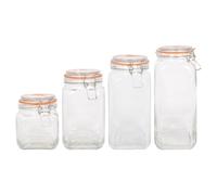 4pc Bocal en Verre Carré avec Couvercles Set 760ml-2L Hermétique Stockage Boîte
