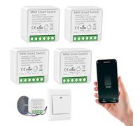 4PC Interrupteur WIFI, Smart Interrupteur Connecté Compatible avec Alexa | Mini Smart Switch Module compatible avec Alexa, Tuya et Smart Life, conducteur neutre requis