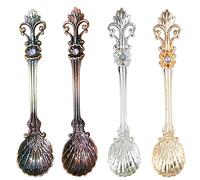4pcs 11cm Style Cuillère de café sculpté en métal Set de table vintage cuillère à thé antique cuillères à café café cuillères cuillères cuillères coiffées Coutellerie (Color : 4Pcs Multi color)