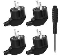 4PCS 250V 16A Prise Electrique Male et 1 Tournevis,Fiches Schuko,Prise Male Etanche Exterieur,Fiche Coudée Fiches Electrique de Mise à la Terre,Appareils Electroménagers aux Luminaires Prises (Nero)