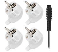 4PCS 250V 16A Prise Electrique Male et 1 Tournevis,Fiches Schuko,Prise Male Etanche Exterieur,Fiche Coudée Fiches Electrique de Mise à la Terre,Appareils Electroménagers aux Luminaires Prises (Bianco)