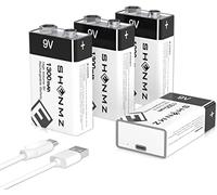 4PCS 9V Piles Rechargeables Lithium-ION, Pile 9 Volt 1300mAh Recharge Rapide par micro-USB-1500 Cycles pour détecteur de fumée-détecteur d'incendie multimètre