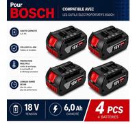 4PCS Batterie 18V Compatible Bosch 6 0Ah Li-Ion Haute Capacité Protection Intelligente pour Outils Sans Fil