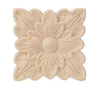 4pcs Cadre Bois Sculpté Applique, Applique en Bois Sculpté Décalques en Boiss Décoratifs Fleur Boiss Sculpté Applique Non Peint pour Porte Meubles Cabinet Mural Armoire Décor, 10x10cm