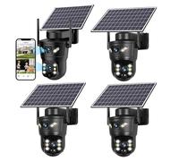 4PCS Caméra Surveillance WiFi Extérieure sans Fil, 2.4GHz WiFi Camera avec Panneau Solaire, 2K Vision Nocturne Couleur, PIR Sirène