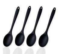 4PCS Cuillères en Silicone Anti Adhésives, 20cm, Noir Cuillere Silicone Anti Adhésive Résistante à la Chaleur, Louche Cuisine pour Servir et Mélanger, Cuillère de Service Set