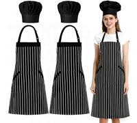 4PCS de Tablier de cuisine et toque,Tablier de cuisine réglable pour hommes femmes, imperméable aux graisses avec 3 poches, lavable en machine,de couleur résistante Tablier cuisine cuisson BBQ
