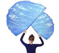 4pcs Drapeau de Danse, 140 cm Drapeaux de Danse de Louange avec Bâton Télescopique Demi-Cercle Bannières de Culte Drapeaux de Culte pour Église de Danse pour Enfants Adultes (Bleu Transparent)