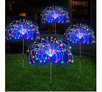 4Pcs Feu d'artifice solaire LED piquet lumières extérieur jardin décor voie fée lumière étanche cour pelouse Patio paysage,RGB