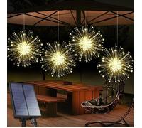4PCS Feux d’Artifice LED 360LED, Guirlandes de Noël IP65, Lumières Solaires 8 Modes pour Jardin Intérieur Extérieur - Blanc Chaud
