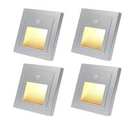 4pcs LED Spot Mural Encastré 1,5W avec Détecteur de Mouvement, Applique Murale d'escalier éclairage étape Lumière Lampe 3000K Blanc Chaud, Plastique Encastré Lumière Escalier 230V Intérieur, argent